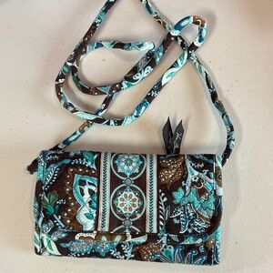 Vera Bradley Teal and Brown Crossbody Bag Java Blue strap wallet like new